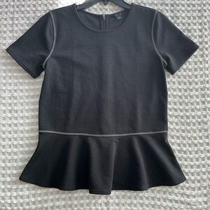 Black Peplum Top with White Stitching